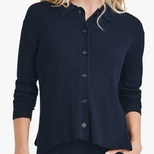 Splendid Navy Ribbed Button-Up Cardigan - XS